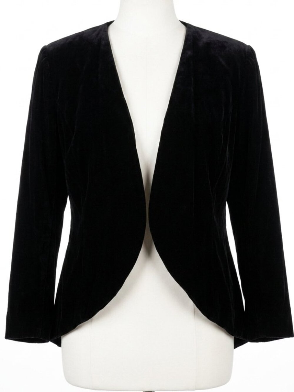 Vintage Black Velvet Open Front Cutaway Jacket Bolero